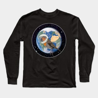 Robin Redbreast in Space Bird Illustration Long Sleeve T-Shirt